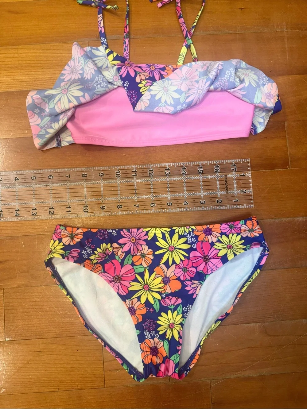 Cat & Jack Purple Floral Ruffle Two-Piece Bikini, size 10-12